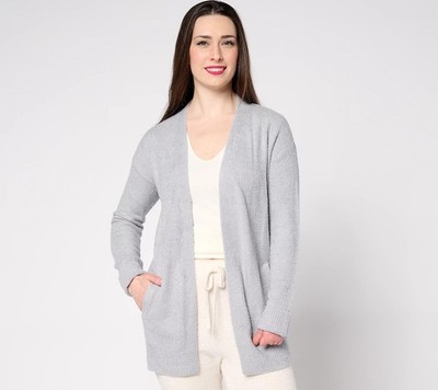 Barefoot Dreams CozyChic Lite Ribbed Cuff Coastline Cardigan Vapor 1X New