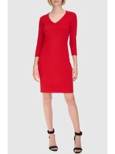 CALVIN KLEIN Womens Red 3/4 Sleeve V Neck Above The Knee Sheath Dress XL