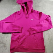 Under Armour Hoodie Womens Large Pink Logo Fleece Pullover Sweatshirt Lined