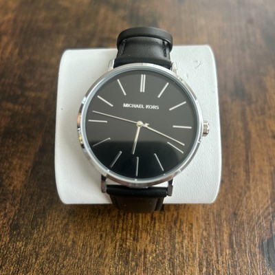 AUTHENTIC MICHAEL KORS AUDEN SILVER BLACK LEATHER MEN'S MK7145 WATCH