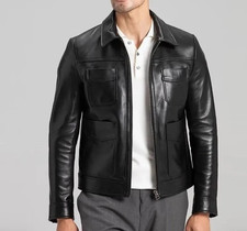Stylish Black Leather Biker Jacket For Men Genuine Lambskin Moto Coat