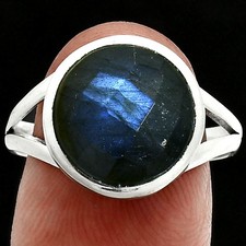 Natural Blue Labradorite Checker 925 Sterling Silver Ring s.9.5 Jewelry R-1005