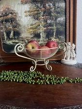 Vintage Distressed Twisted Metal Pedestal Fruit Basket