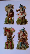 4X ANTIQUE VICTORIAN SCRAPS - ELVES GNOMES DWARVES - DIE CUT CHROMOLITHOGRAPH