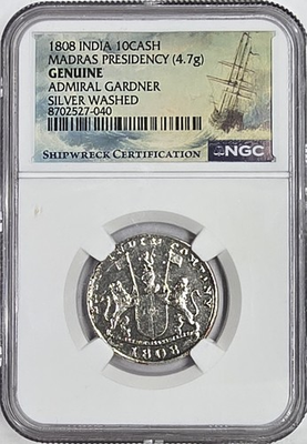 #ad #ad 1808 India 10 Cash Madras Presidency NGC Shipwreck Admiral Gardner Coin UNC $68.00