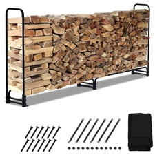 Outdoor Firewood Rack with Cover, 8.5FT 1/2 Cord of Firewood, Heavy Duty Fire...