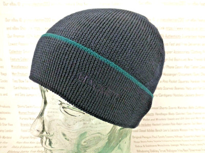 HACKETT Fold-Up Wool Blend Beanie Mütze Herren Navy Edge Tip Feinripp Cap NEU