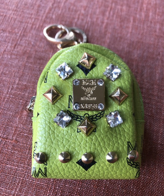 Green Leather Diamond Studded MCM Mini Backpack Keychain K4858