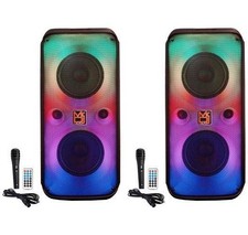 2 MR DJ 6.5" X 2 Rechargeable Bluetooth Karaoke Speaker Lights Mic TWS USB