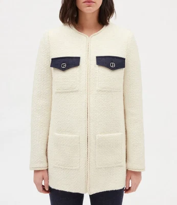 Claudie Pierlot Damen Jacke Tweedjacke Blazer Ecru Wollmix Taschen Gr 34 XS - Bild 1 von 4