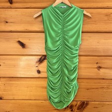 Zara Feminine Women's Green Stretch Sleeveless Size M Ruched Scrunch Mini Dress