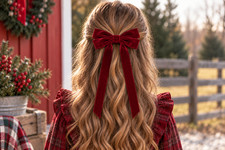 Red velvet Long Tail Hair Bow - Elegant Christmas Hair Bow