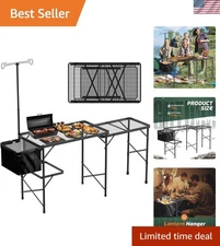 Folding Table with Sink and Double Shelf, Camping Table Height Adjustable Fol...