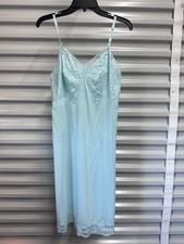 Vintage 60s 70s Vanity Fair Floral Lacy Aqua Nylon Slip Nighty Lingerie Sz 36