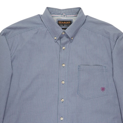 Ariat Camicia Manica Lunga Uomo 2XL Blu Rigato Serie Pro Western Cowboy - Foto 4 di 13