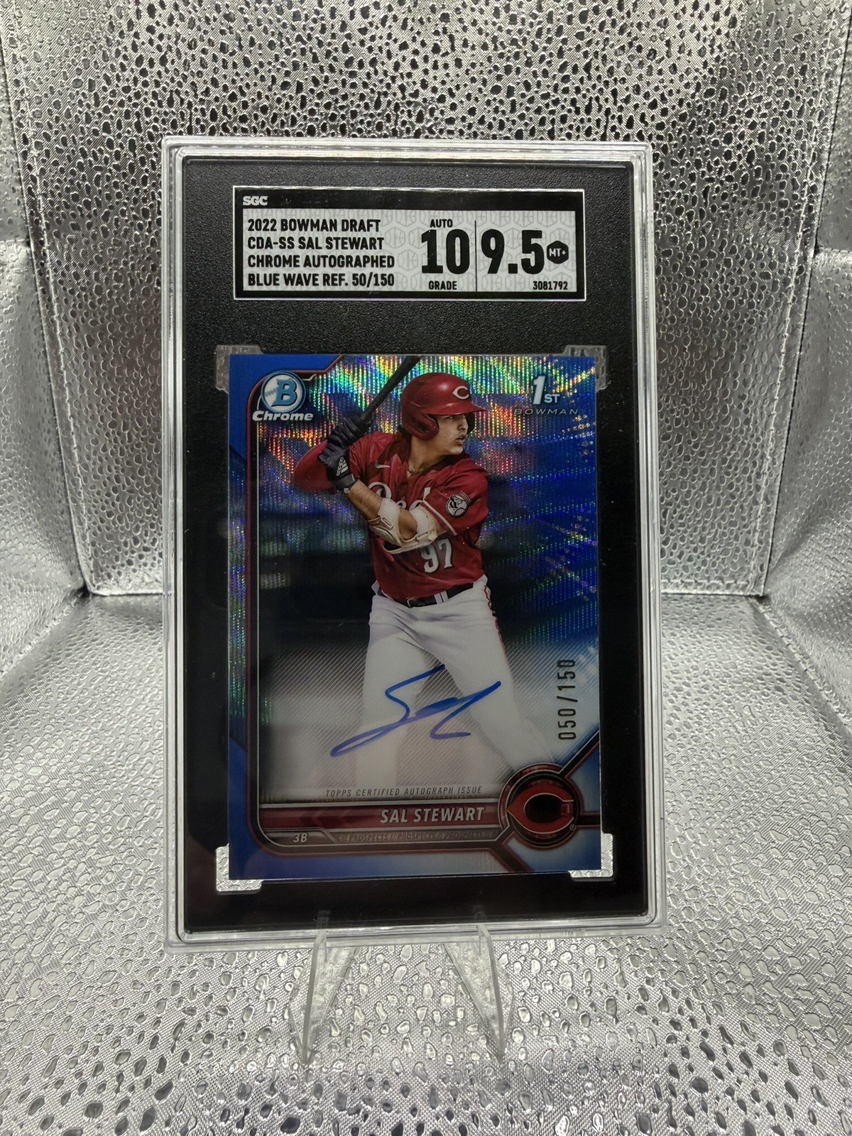 SAL STEWART 1st Bowman Auto /150 SGC 9.5 - 2022 Bowman Draft Chrome Blue Wave