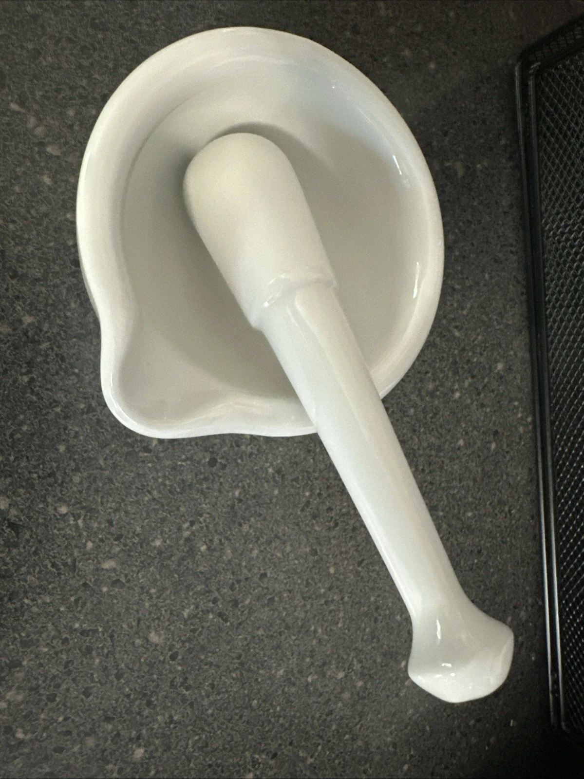Vintage White Ceramic Small Mortar and Pestle 4” Diameter, 200 mL Volume, See