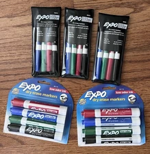 Lot EXPO Low Odor Dry Erase Markers Fine Tip Chisel Red Black Green Blue NEW