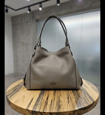 Coach Leather Pebbled Gray Edie 31 Shoulder Bag -Gunmetal Hardware