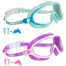 Seago Swim Goggles 2 Pack Anti-Fog Anti-UV Wide View Swimming Goggles for Kid...