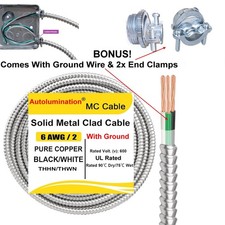 6/2 With Ground Stranded Copper Metal Clad MC Cable Aluminum Armor 600V RTEX-13