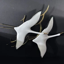 BIJAN 1987  Porcelain Egret Birds ??? On Brass Clouds Wall Sculpture 9”x 13”