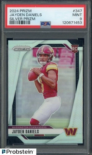 2024 PANINI SILVER PRIZM #347 JAYDEN DANIELS ROOKIE RC SSP GRADED PSA 9 MINT