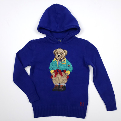 Ralph Lauren Polo Bear Kapuzenpullover Jungen 7 Scout Teddy blau Strick Kinder Pullover