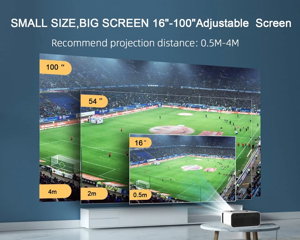 4K Projector 7500 Lumens 1080P 3D LED Mini WiFi Video Home Theater Cinema - Image 4 of 4