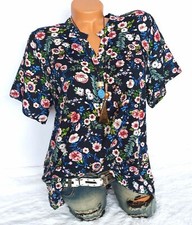 Damen Bluse 40 42 44 Tunika kurzarm Blümchen Dunkelblau millefleur Sommerbluse