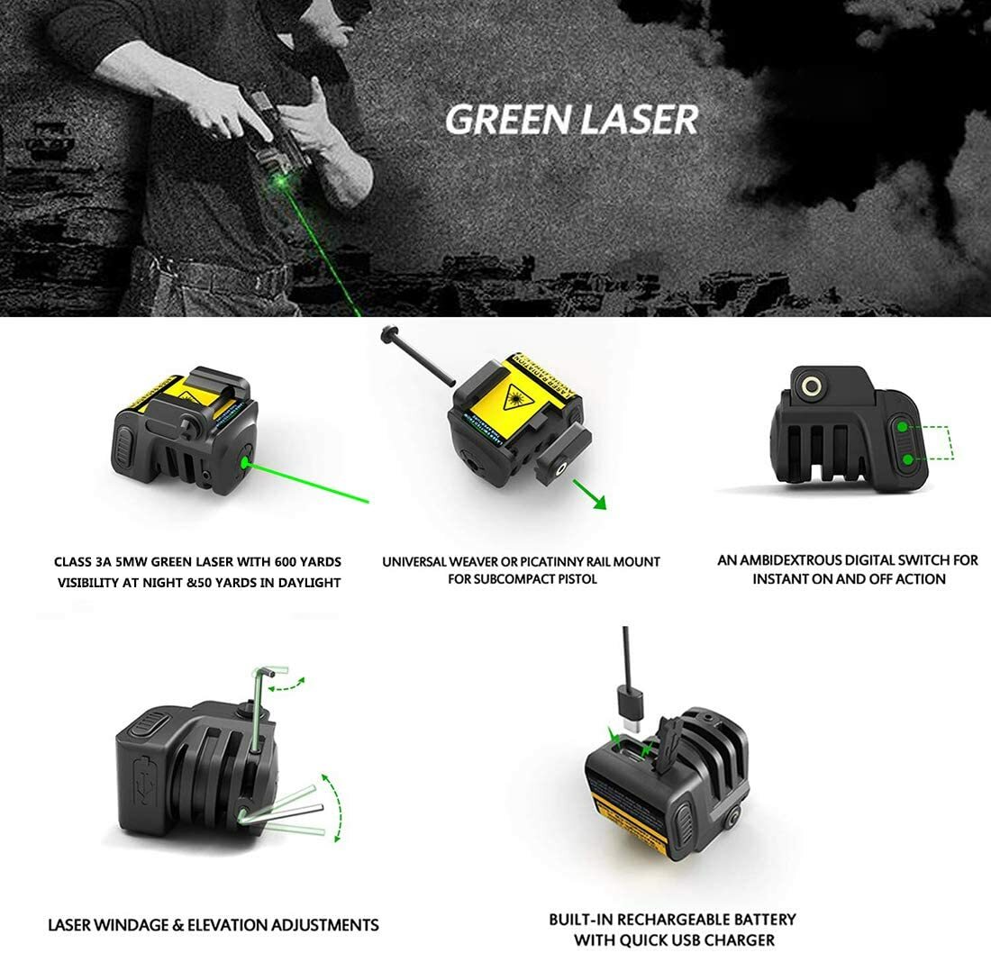 Rechargeable LSL8 Mini GREEN Laser Walther PDP Q4 380 Canik TP9