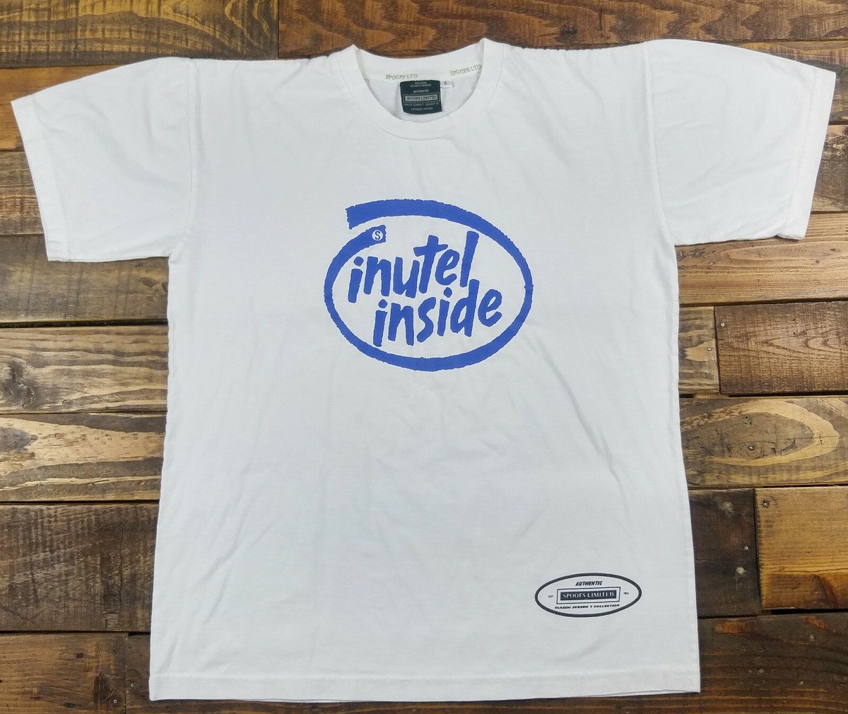 Vintage 90s Spoofs Limited INUTEL INSIDE Graphic White T-Shirt