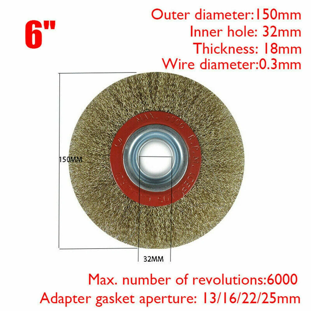 Brass Plated Steel Wire Brush 6 150mm Fit RYOBI Bench Grinder