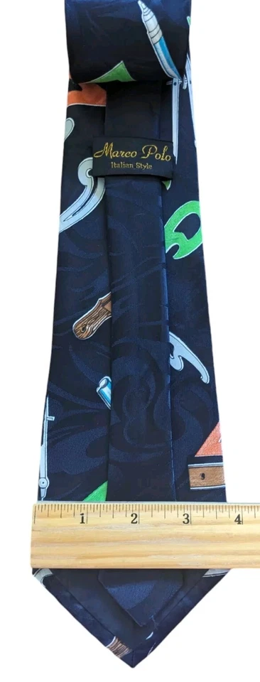Corbata de arquitecto 100 % seda estilo italiano corbata azul marino 58 x 3,75 de colección Marco Polo Foto 2 de 4
