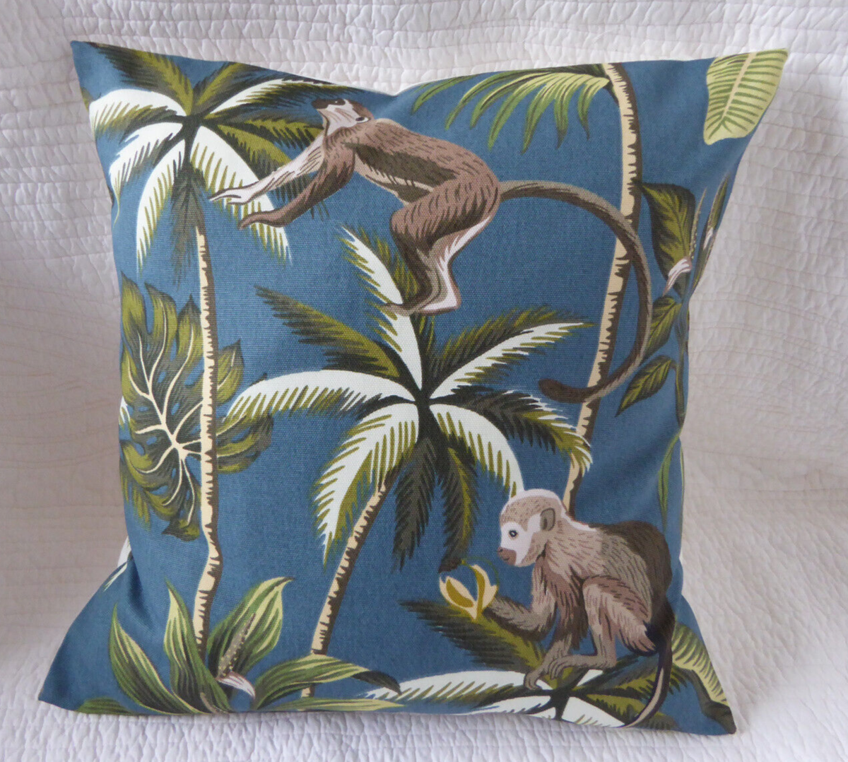16 inch Cushion Cover Grey Teal Monkey Jungle Tropical Print