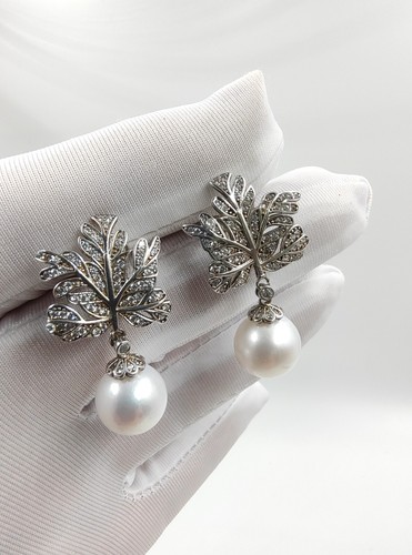 Genuine Huge 12.5mm White Pearl Earrings Moissanite Hallmark 925 Sterling Silver - Picture 16 of 21