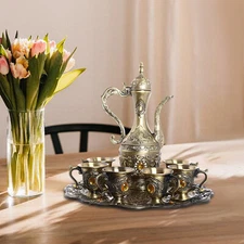 Vintage Coffee Pot And Cups Set, Tea Pot Set, 6 Teacups,1 Teapot, And 1 Tea Tray