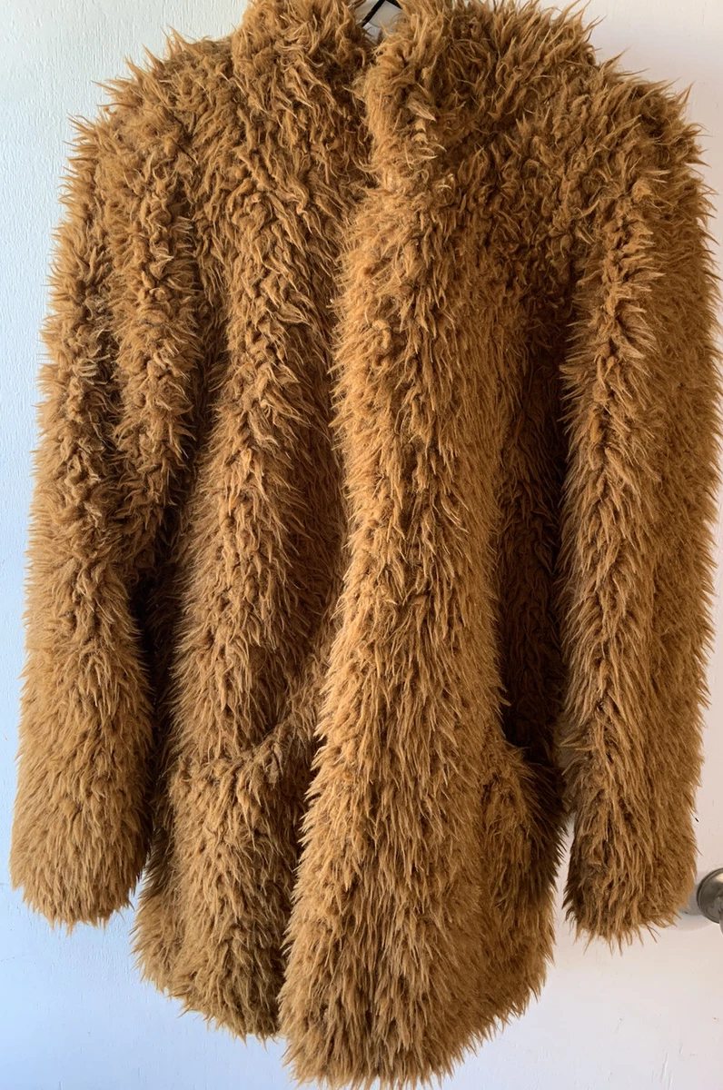 Love Tree Womens Size Small Brown Shaggy Faux Fur Hooded Open Front Jacket  | eBay