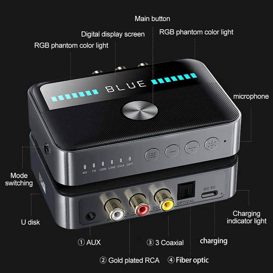 Trasmettitore Audio Wireless Bluetooth 5.3 Ricevitore NFC Stereo Adattatore HiFi AUX DE - Immagine 4 di 4