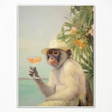 Yuaruo Funky Monkey Cocktail Canvas Wall Art, Retro Bar Cart Room Aesthetic P...