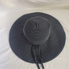 Sun ‘N’ Sand Headwear Black w/White Dots Floppy Beach Hat