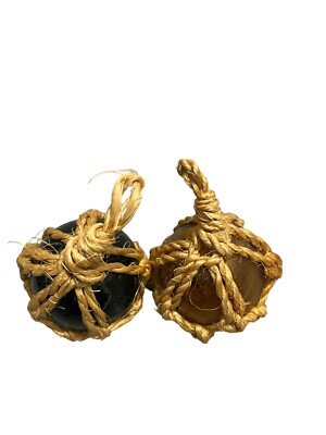 amber fishing ball with net 3 Inch Yellow Nautical Glass Japanese Float in Brown Hanging Decoration : Home & Kitchen Medium 5
