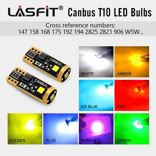 LASFIT T10 194 168 2825 W5W LED License Plate Lights Bulb White Red Amber Blue