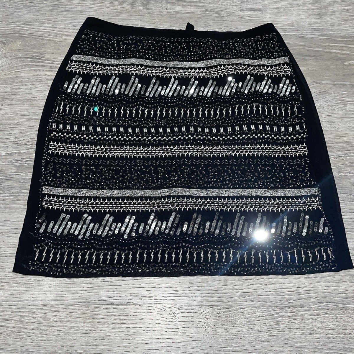 EXPRESS Sequin Pattern All A Line Mini Skirt Black Silver Size S