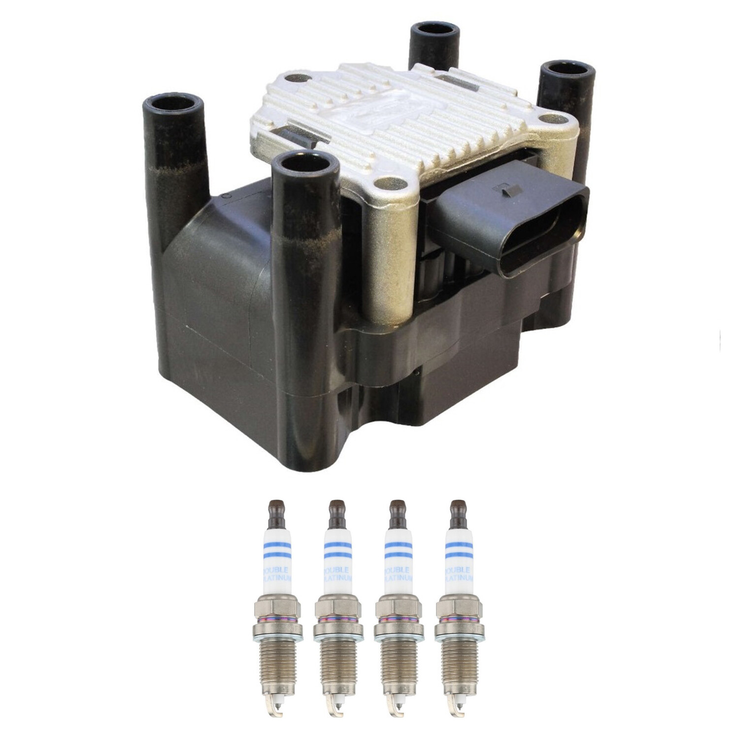 Bosch Ignition Coil 4 OE Fine Wire Double Platinum Spark Plug Kit For Golf L4
