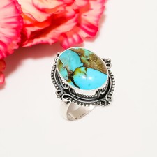 Natural Copper Turquoise Gemstone 925 Sterling Silver Ring Oxidize Jewelry Gif.