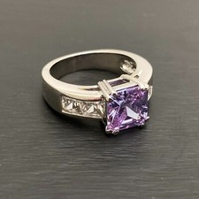 Vintage 2.5 Ct Amethyst Sterling Silver FAS Ring Size 7
