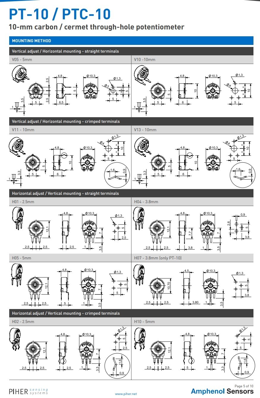 Lot of 10 PIHER Trimmer PT10LV10-221A2020 NEW! 220 OHM 0.15W PC PIN TOP