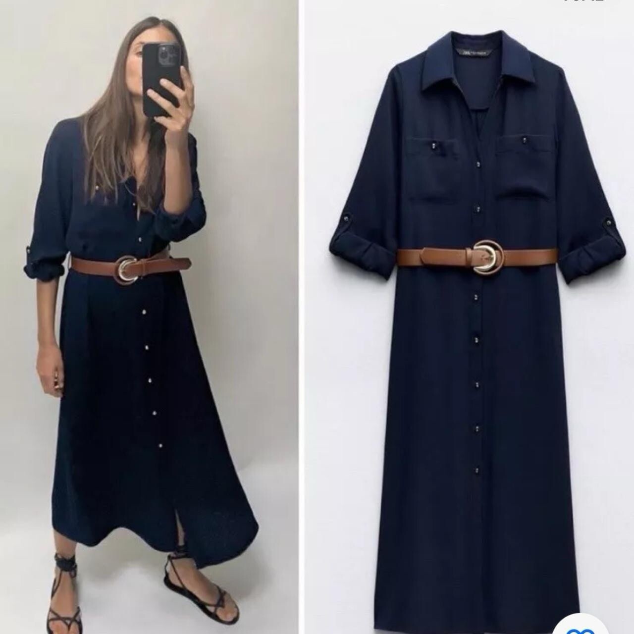 Zara Woman New Ss24 Navy Blue Shirt Dress With Belt Size S Ref:2251/572