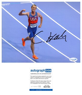 COLE HOCKER TEAM USA GOLD MEDALIST RUNNER SIGNED 8X10 PHOTO - ACOA COA